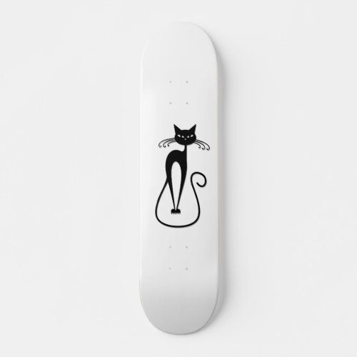 Whimsical Skinny Black Cat Skateboard