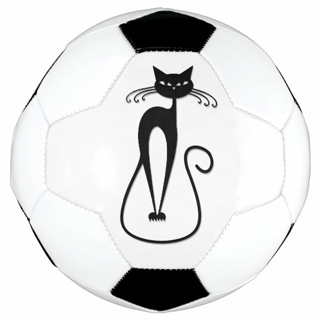 Whimsical Skinny Black Cat Soccer Ball (Front)