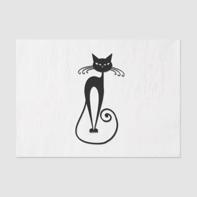 Whimsical Skinny Black Cat Tissue Paper (Front)