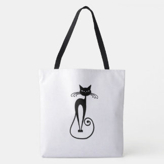 Whimsical Skinny Black Cat Tote Bag