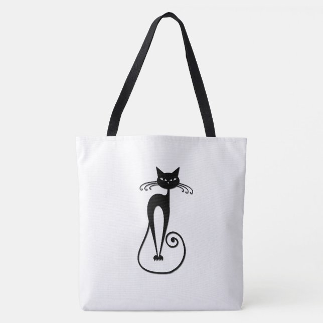 Whimsical Skinny Black Cat Tote Bag (Front)