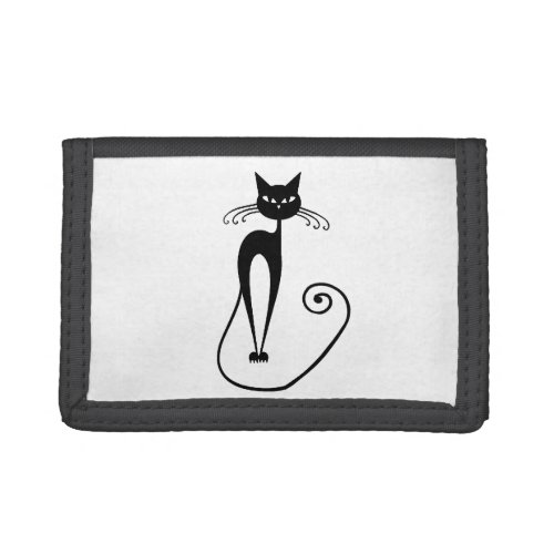 Whimsical Skinny Black Cat Trifold Wallet