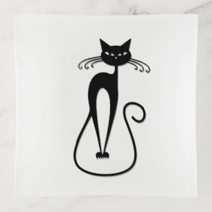 Whimsical Skinny Black Cat Trinket Tray