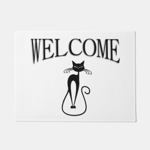 Whimsical Skinny Black Cat Welcome Doormat