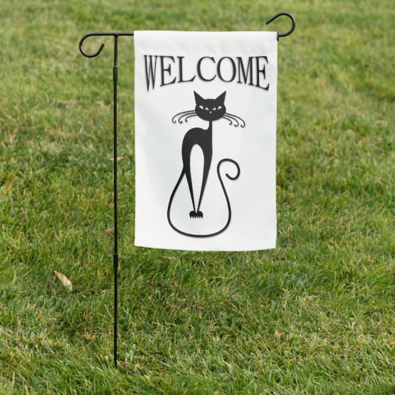 Whimsical Skinny Black Cat Welcome