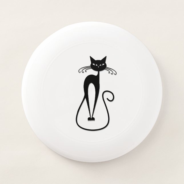 Whimsical Skinny Black Cat Wham-O Frisbee (Front)