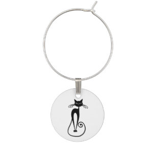 Whimsical Skinny Black Cat Wine Charm
