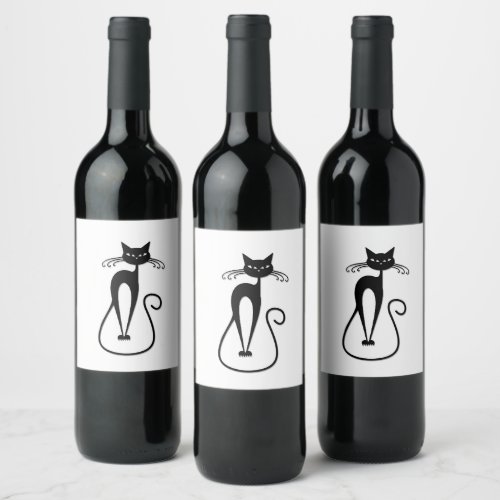 Whimsical Skinny Black Cat Wine Label