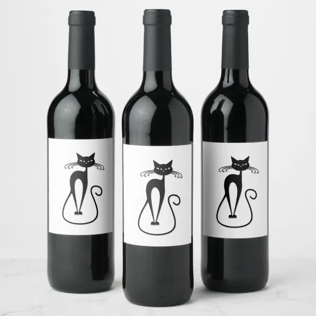 Whimsical Skinny Black Cat Wine Label Zazzle