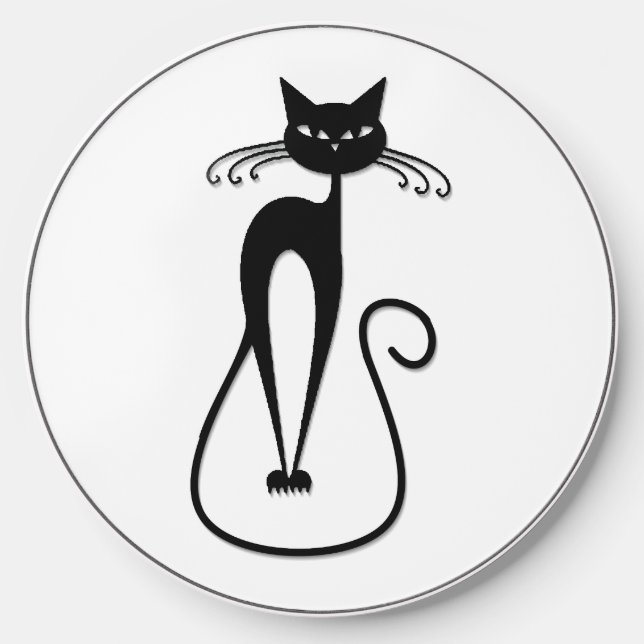 Whimsical Skinny Black Cat Wireless Charger (Front)