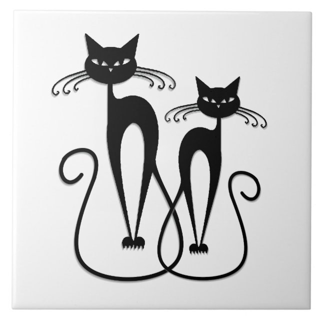 Whimsical Skinny Black Cats Ceramic Tile (Front)
