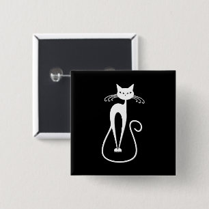 Whimsical Skinny White Cat Button