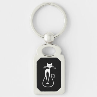 Whimsical Skinny White Cat Keychain