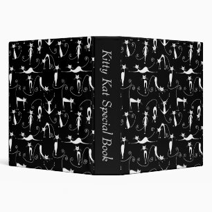 Whimsical Skinny white Cat Pattern 3 Ring Binder