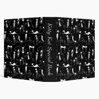 Whimsical Skinny white Cat Pattern 3 Ring Binder