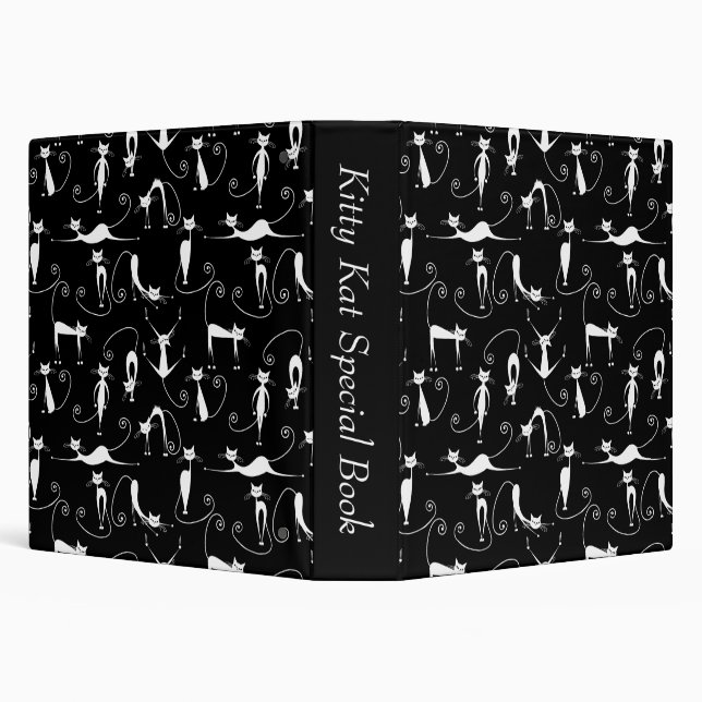 Whimsical Skinny white Cat Pattern 3 Ring Binder (Background)