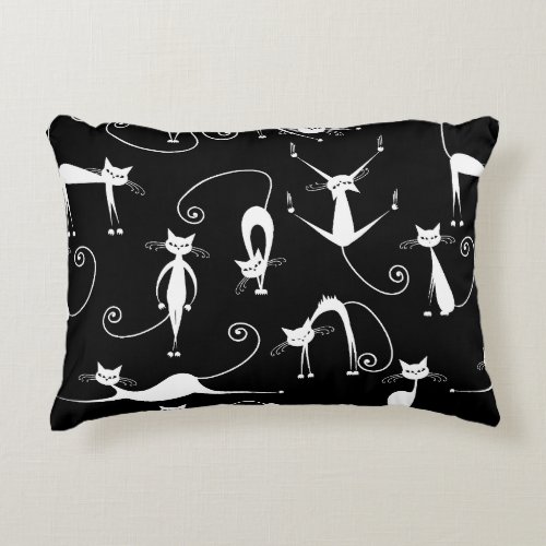Whimsical Skinny white Cat Pattern Accent Pillow