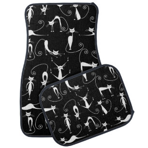 Whimsical Skinny White Cat Pattern Car Floor Mat