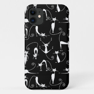 Whimsical Skinny white Cat Pattern iPhone 11 Case