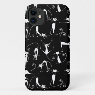 Whimsical Skinny white Cat Pattern iPhone 11 Case