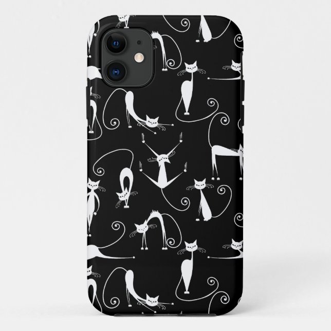 Whimsical Skinny white Cat Pattern Case-Mate iPhone Case (Back)