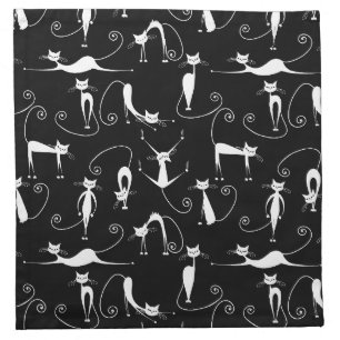 Whimsical Skinny white Cat Pattern Cloth Napkin