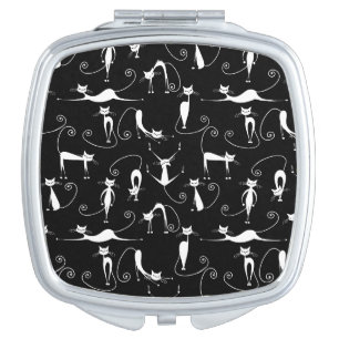 Whimsical Skinny white Cat Pattern Compact Mirror