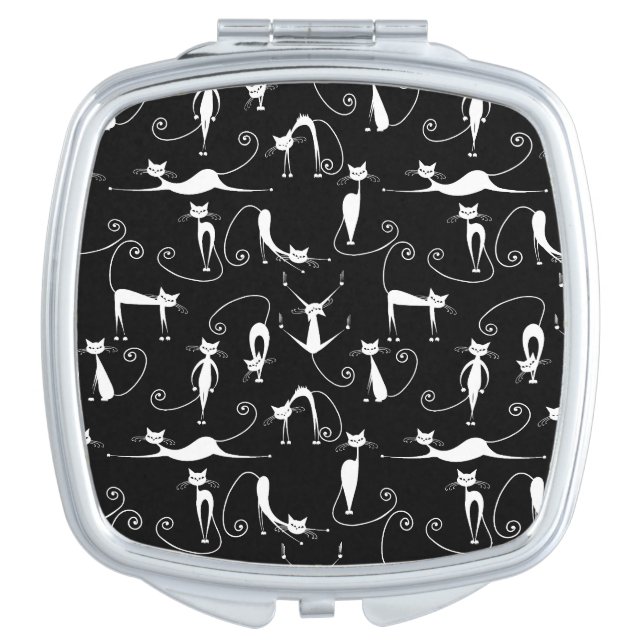 Whimsical Skinny white Cat Pattern Compact Mirror (Front)