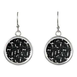 Whimsical Skinny white Cat Pattern Earrings