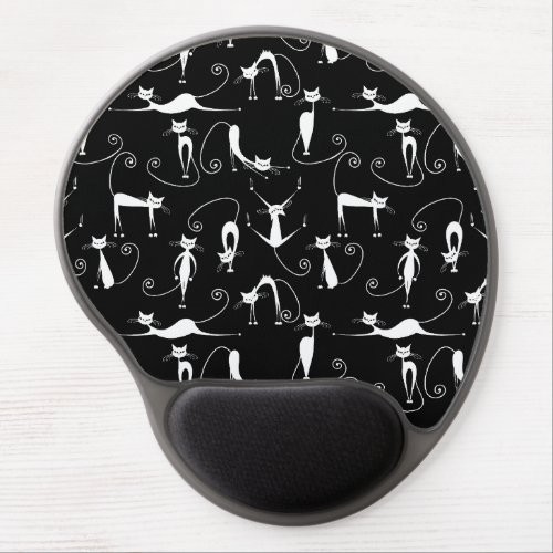 Whimsical Skinny white Cat Pattern Gel Mouse Pad