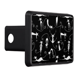 Whimsical Skinny white Cat Pattern Hitch Cover
