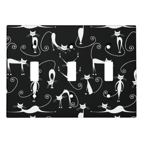 Whimsical Skinny white Cat Pattern Light Switch Cover