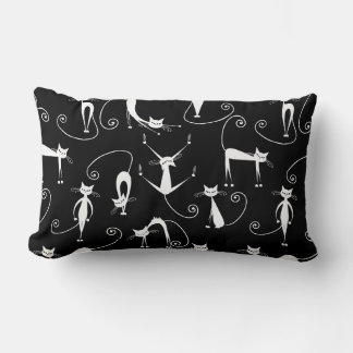 Whimsical Skinny white Cat Pattern Lumbar Pillow