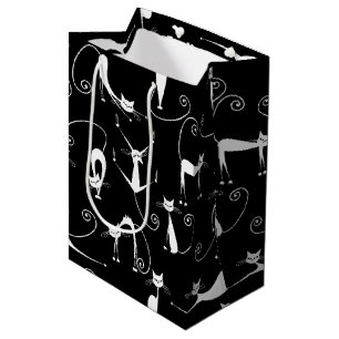 Whimsical Skinny white Cat Pattern Medium Gift Bag
