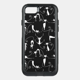 Whimsical Skinny white Cat Pattern OtterBox Commuter iPhone SE/8/7 Case