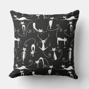 Whimsical Skinny white Cat Pattern Outdoor Pillow