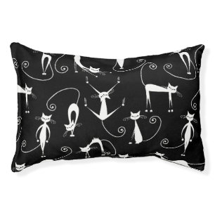 Whimsical Skinny White Cat Pattern Pet Bed