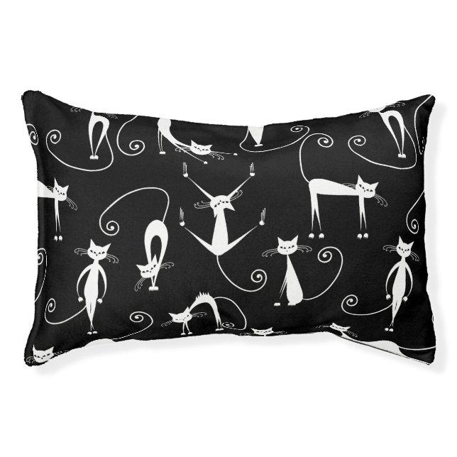 Whimsical Skinny White Cat Pattern Pet Bed (Front)
