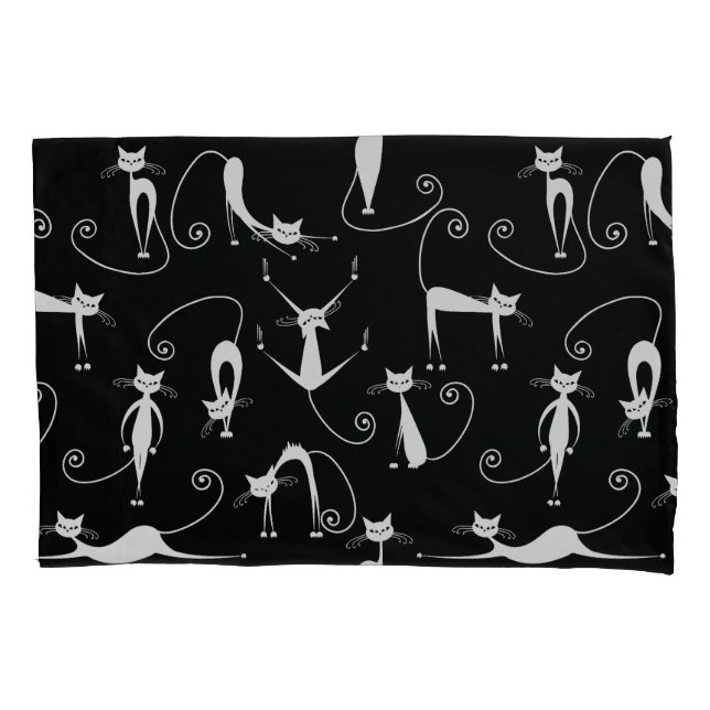 Whimsical Skinny white Cat Pattern Pillow Case (Front)