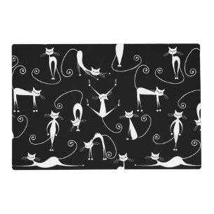Whimsical Skinny White Cat Pattern Placemat