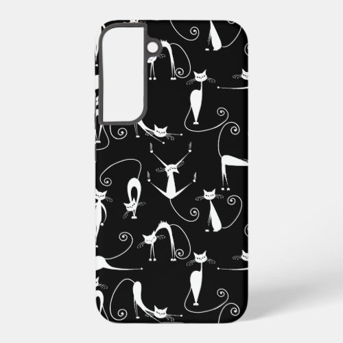 Whimsical Skinny white Cat Pattern Samsung Galaxy S22 Case