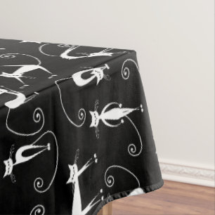 Whimsical Skinny white Cat Pattern Tablecloth