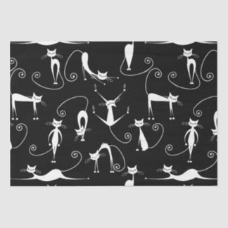 Whimsical Skinny white Cat Pattern Tissue Paper
