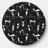 Whimsical Skinny white Cat Pattern Wireless Charger (Front)