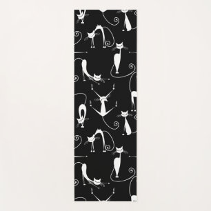 Whimsical Skinny white Cat Pattern Yoga Mat