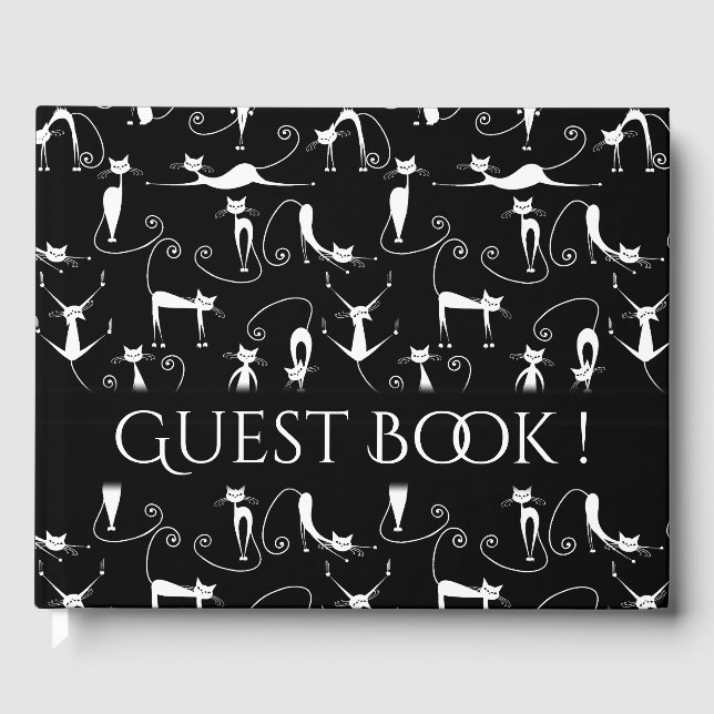 Whimsical Skinny White Cat Personal Text Spine Guest Book (Front)