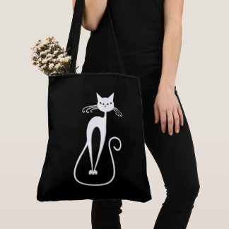 Whimsical Skinny White Cat Tote Bag