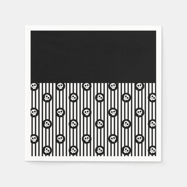 Whimsical Skull Black & White Skulls Halloween Napkins (Front)