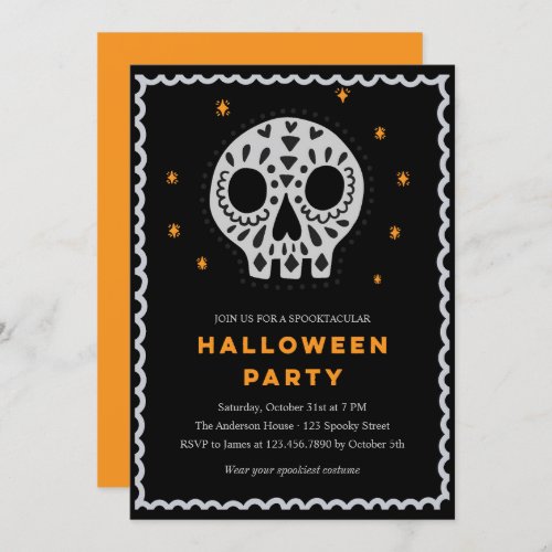 Whimsical Skull Halloween Party Invitation