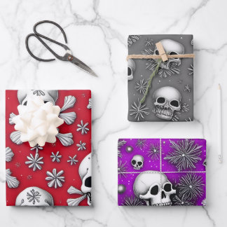 Whimsical Skulls and Snowflakes Gothic Christmas Wrapping Paper Sheets